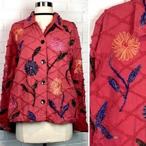 Vintage 80’s Floral Embroidered Textured Unique Art to Wear Cotton Shacket M